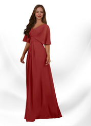 Augday Oksana A-Line V-Neck Pleated Chiffon Dress