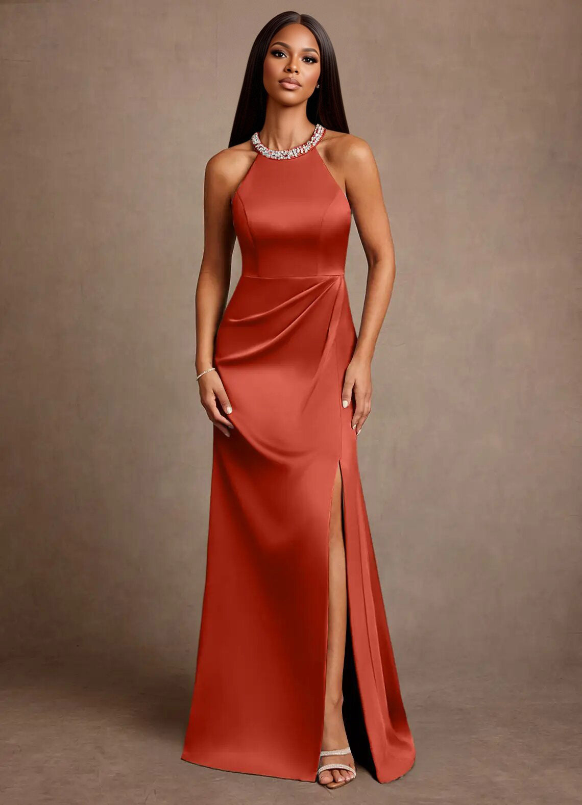 Augday Lawrence A-Line Pleated Stretch Satin Dress