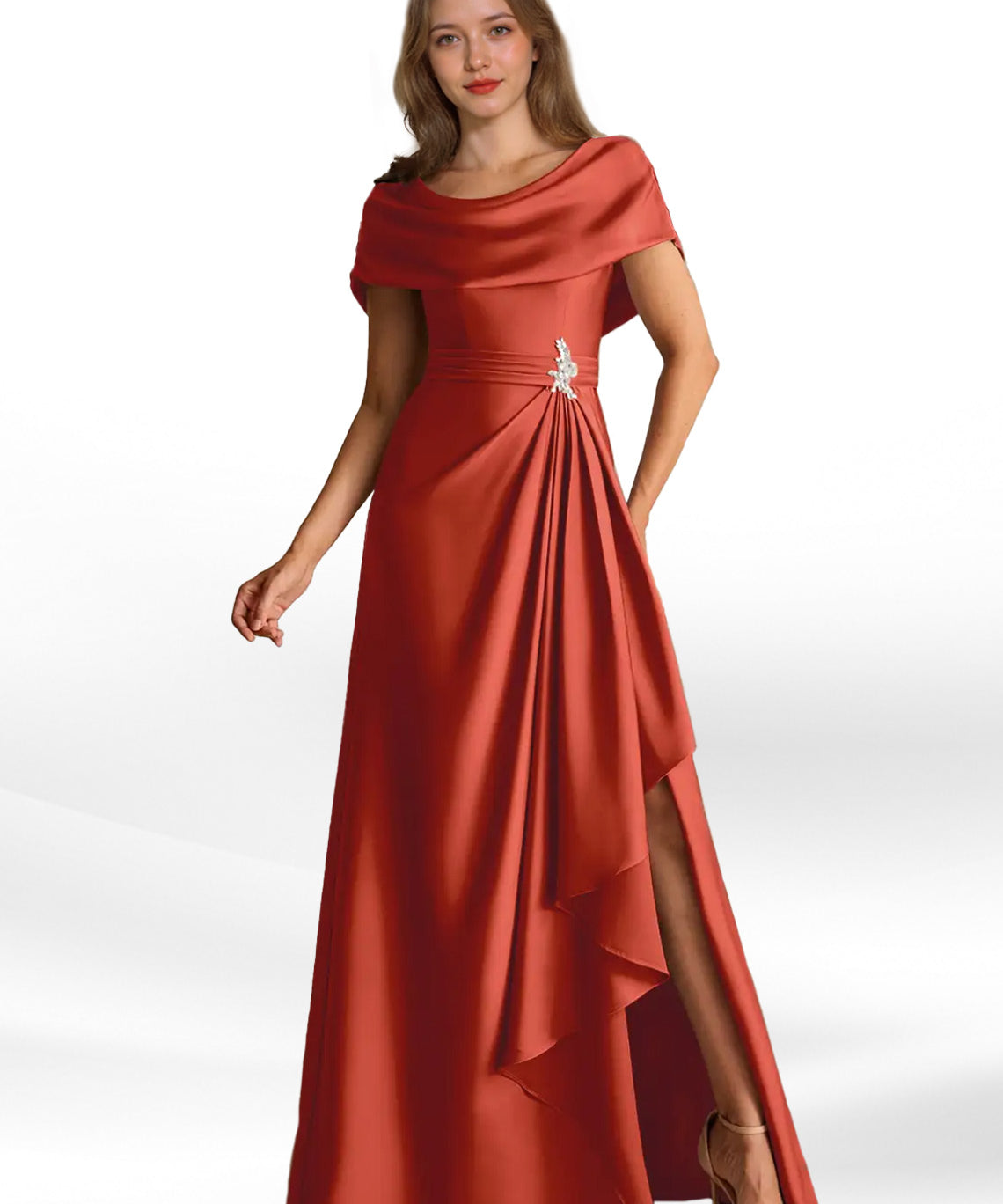 Augday Branford A-Line Pleated Stretch Satin Dress