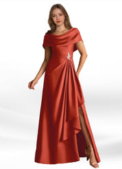 Augday Branford A-Line Pleated Stretch Satin Dress