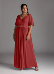 Augday A-Line V-Neck Pleated Chiffon Dress Plus Size