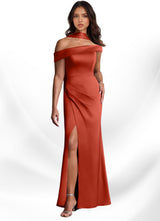 Augday Kamala Sheath One Shoulder Stretch Satin Dress