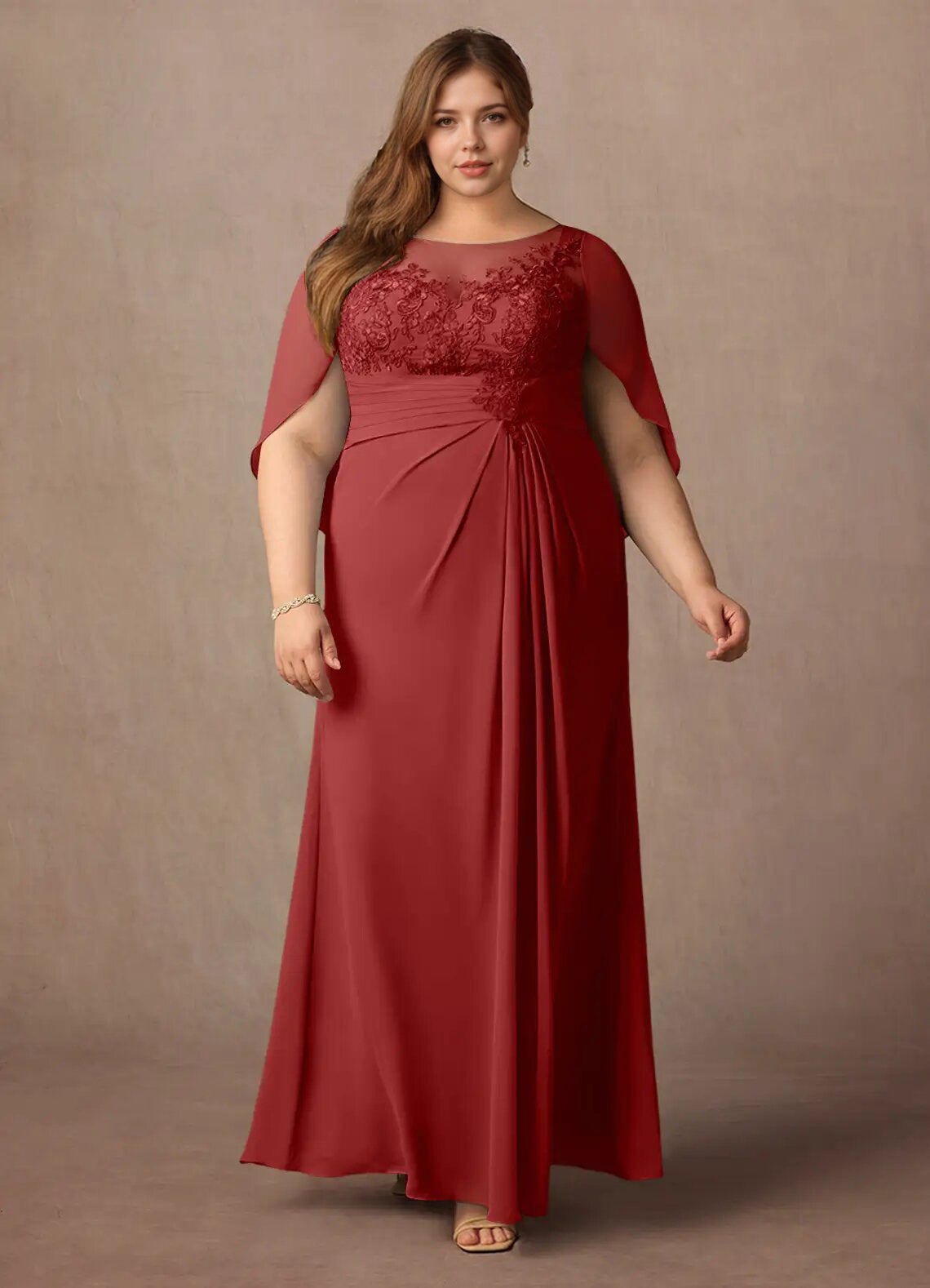 Augday Hera Mother of the Bride Dresses A-Line Lace Capelet Chiffon Dress Plus Size