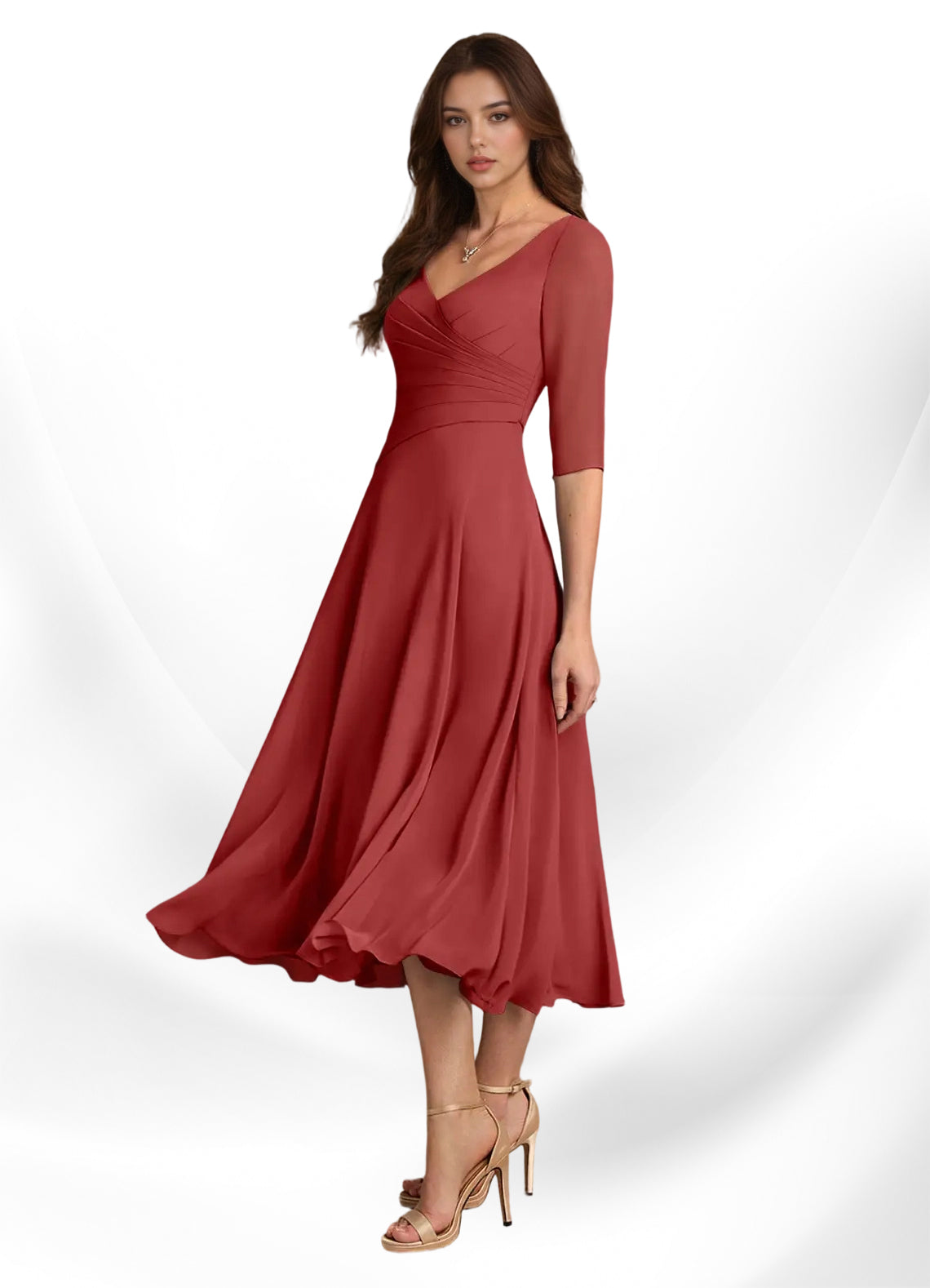 Augay Durant A-Line Pleated Chiffon Dress