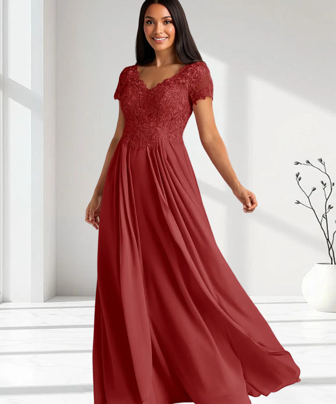 Augday Dunja A-Line V-Neck Lace Chiffon Dress