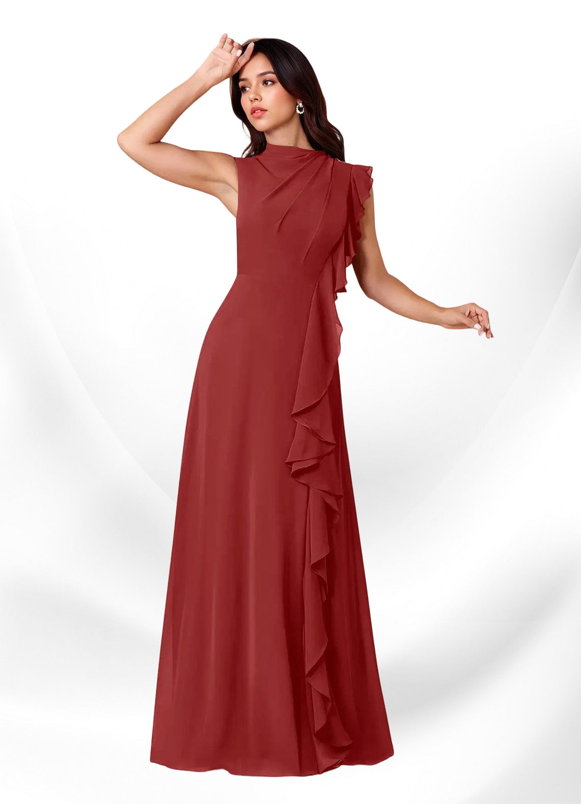 Augday Narine A-Line High Neckline Pleated Chiffon Dress