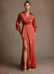 Augday Jacinta Sheath Pleated Stretch Satin Dress