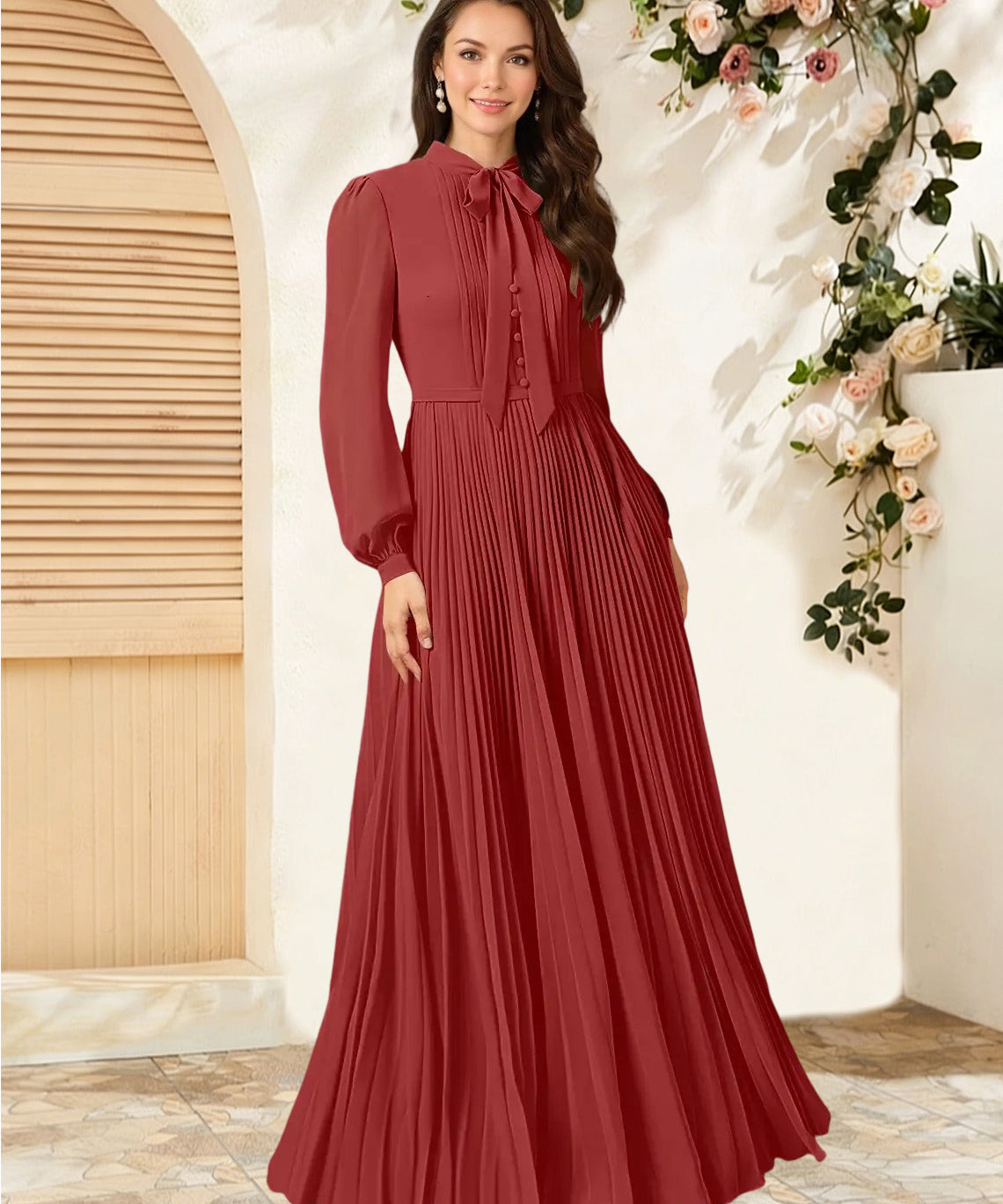 Augday Adellah A-Line Pleated Chiffon Dress