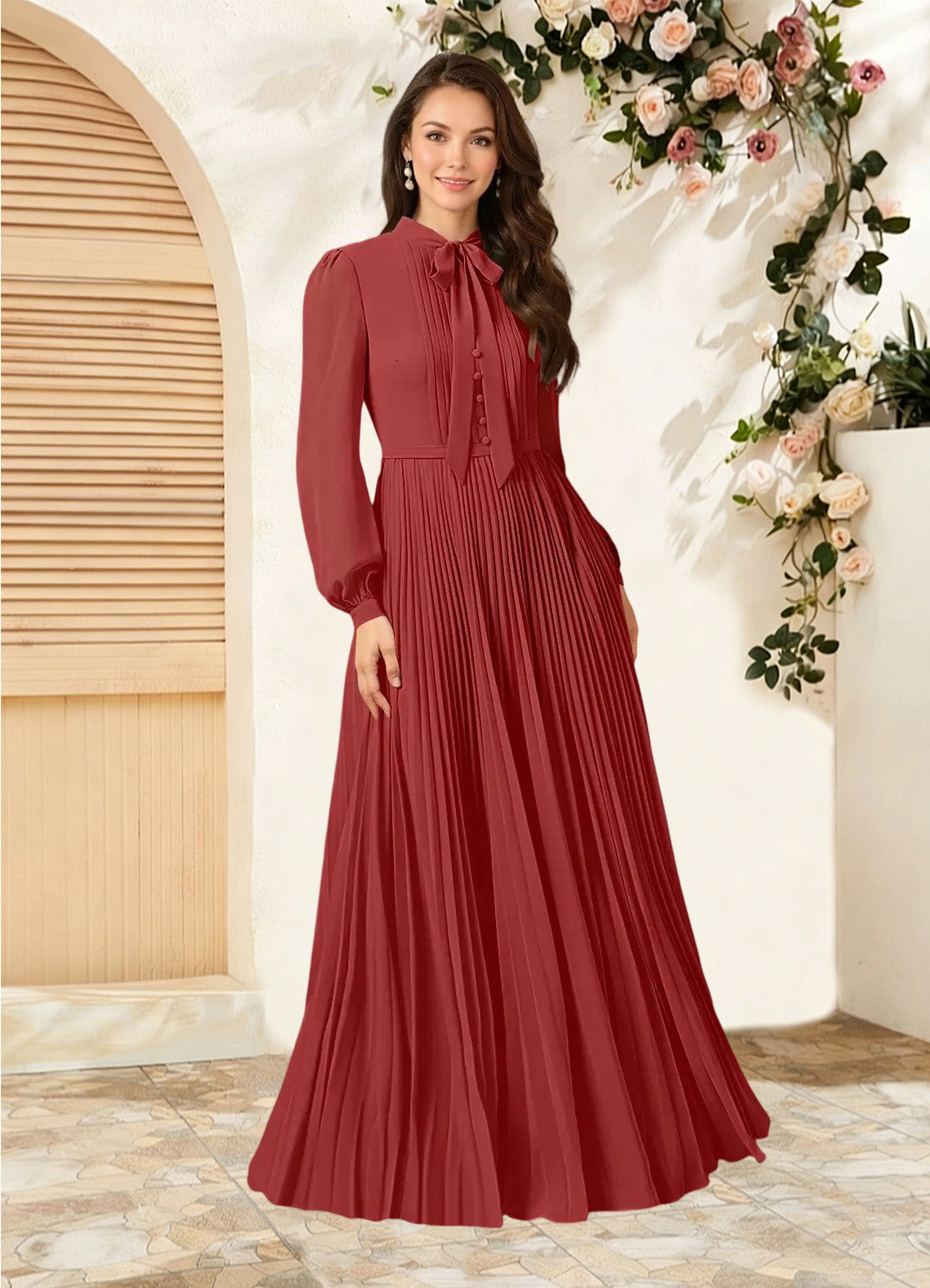 Augday Adellah A-Line Pleated Chiffon Dress