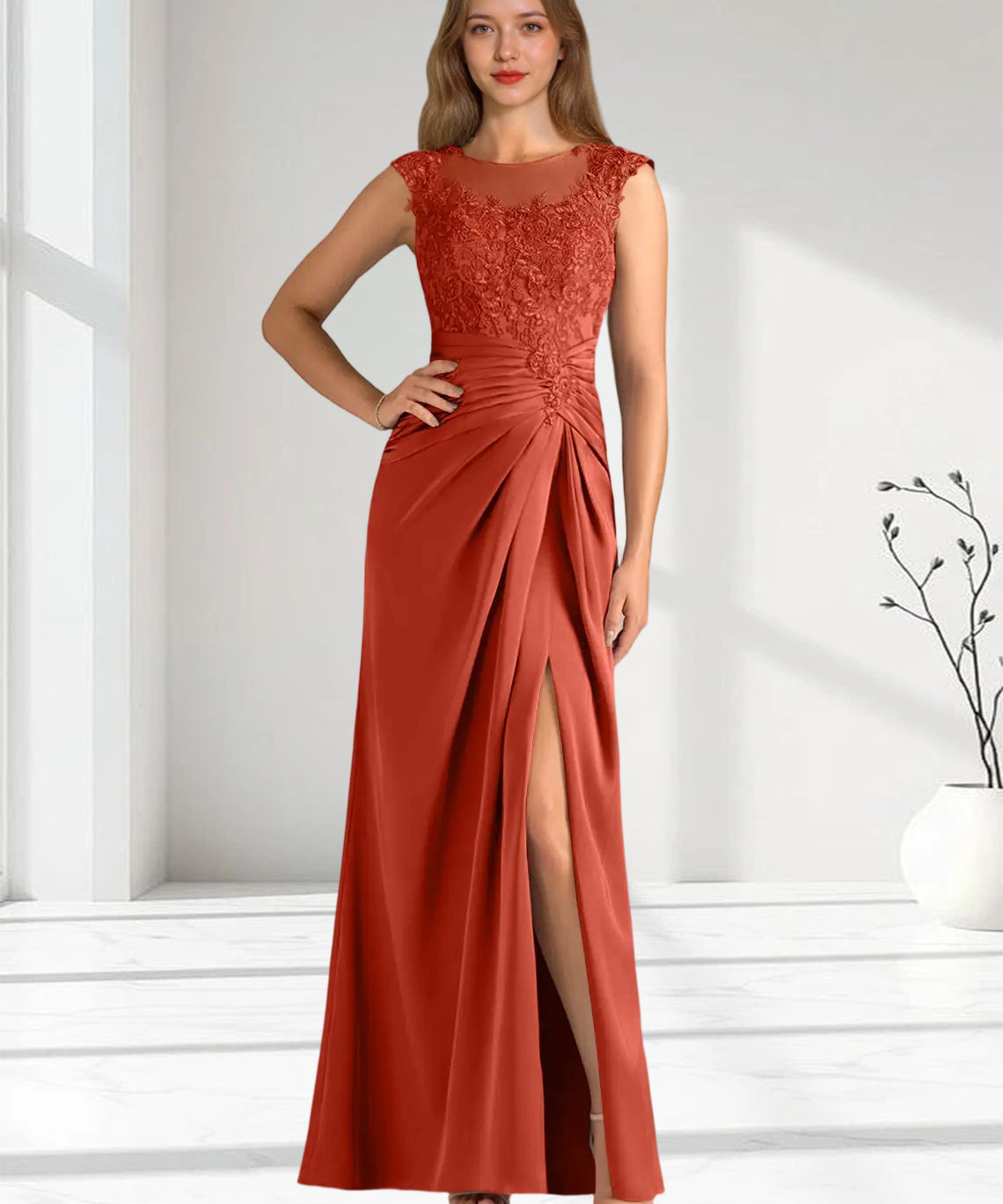 Augday Santa Barbara Sheath Pleated Stretch Satin Dress