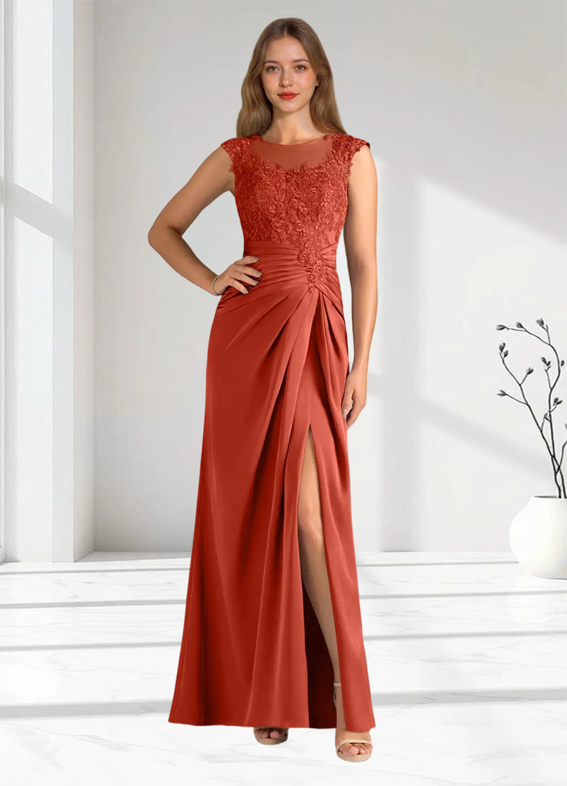 Augday Santa Barbara Sheath Pleated Stretch Satin Dress