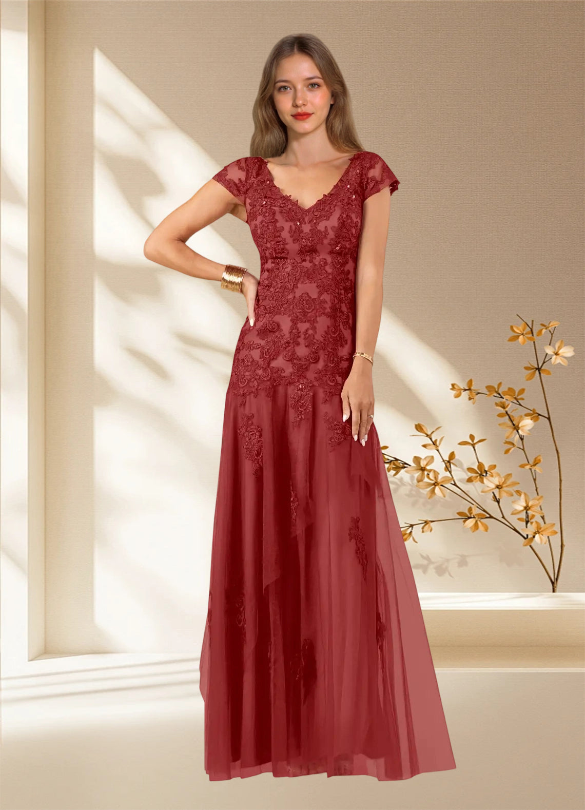 Augday Romy Mermaid V-Neck Sequins Tulle Dress