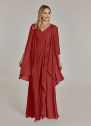 Augday Manuella A-Line V-Neck Pleated Chiffon Dress