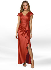 Augday Anderson A-Line Pleated Stretch Satin Dress