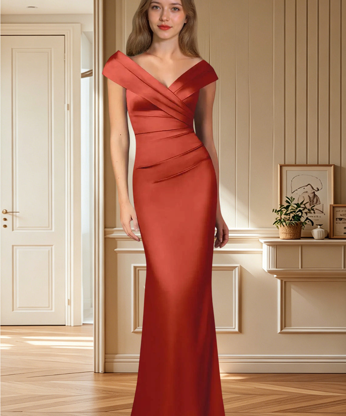 Augday Ludlow Mermaid Pleated Stretch Satin Dress