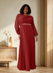 Augday Priyanka A-Line Boatneck Pleated Chiffon Dress