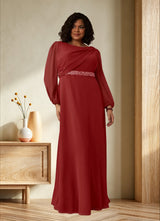 Augday Priyanka A-Line Boatneck Pleated Chiffon Dress