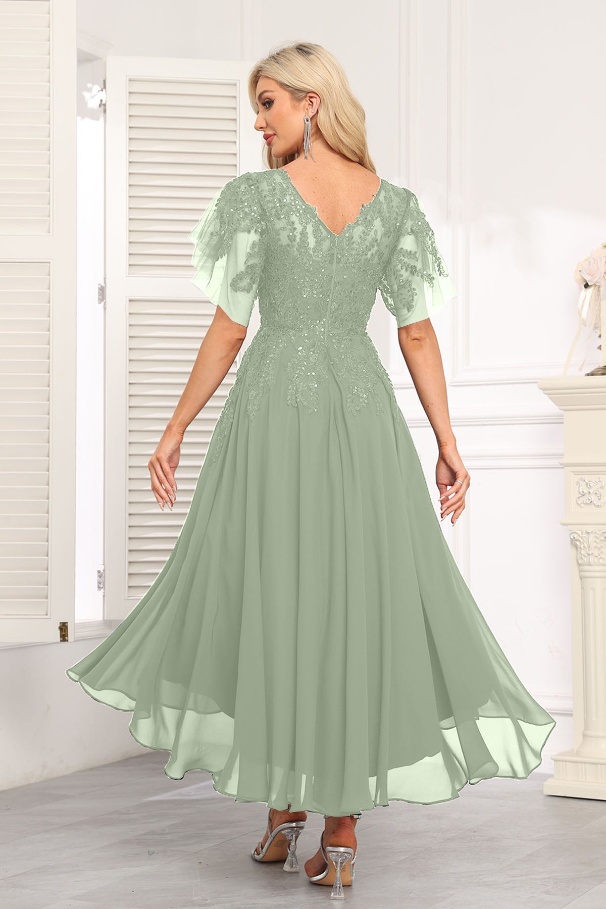 Augday Chiffon Lace Sequins Mother of the Bridesmaid Dresses
