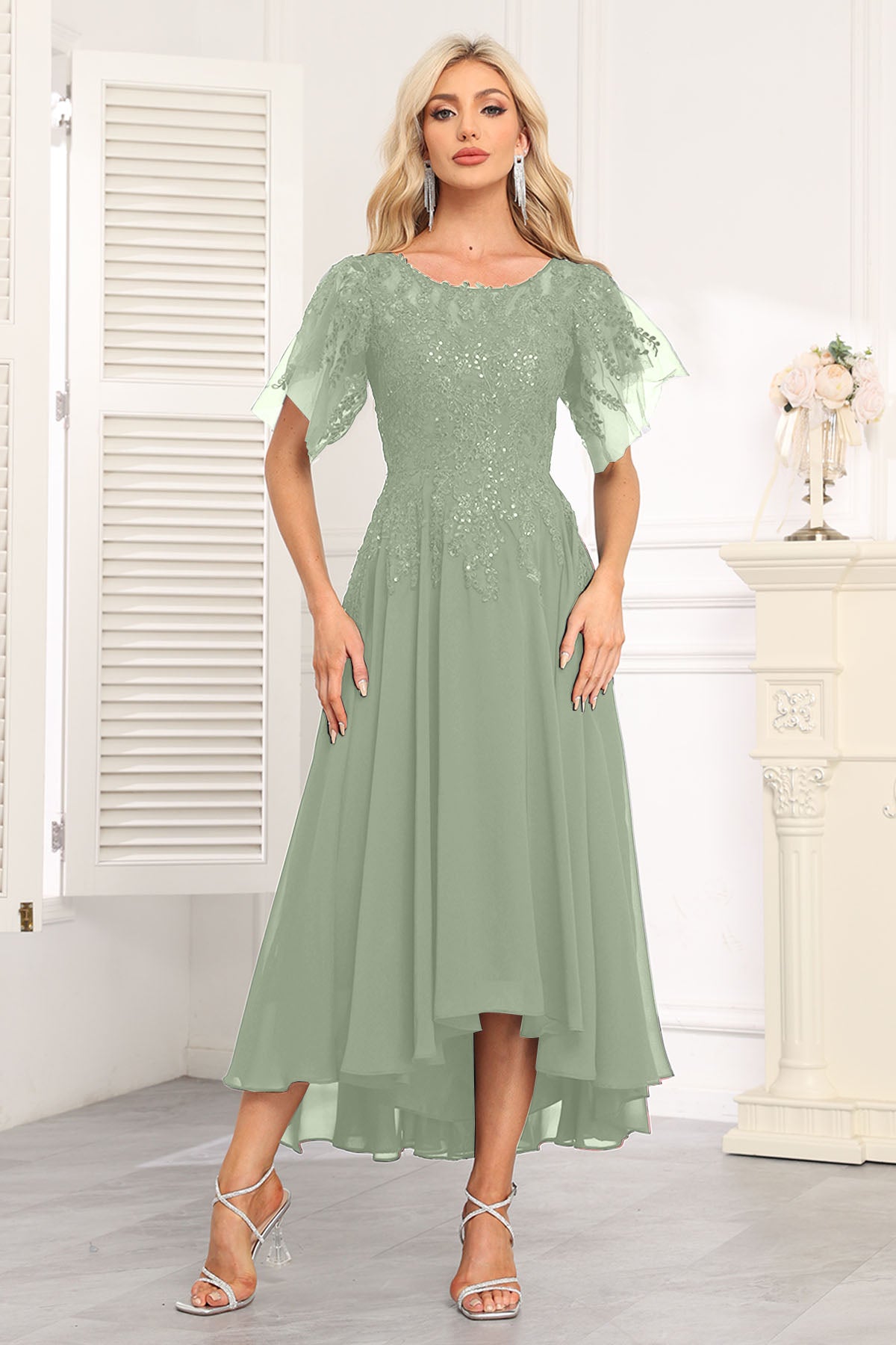 Augday Chiffon Lace Sequins Mother of the Bridesmaid Dresses