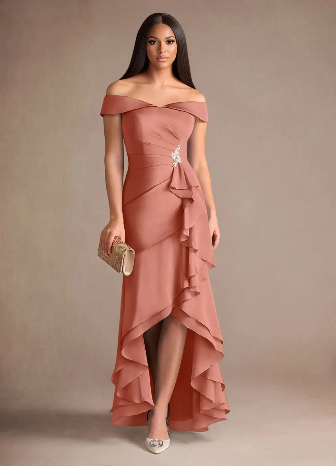 Augday Billings Mermaid Off the Shoulder Stretch Satin Dress