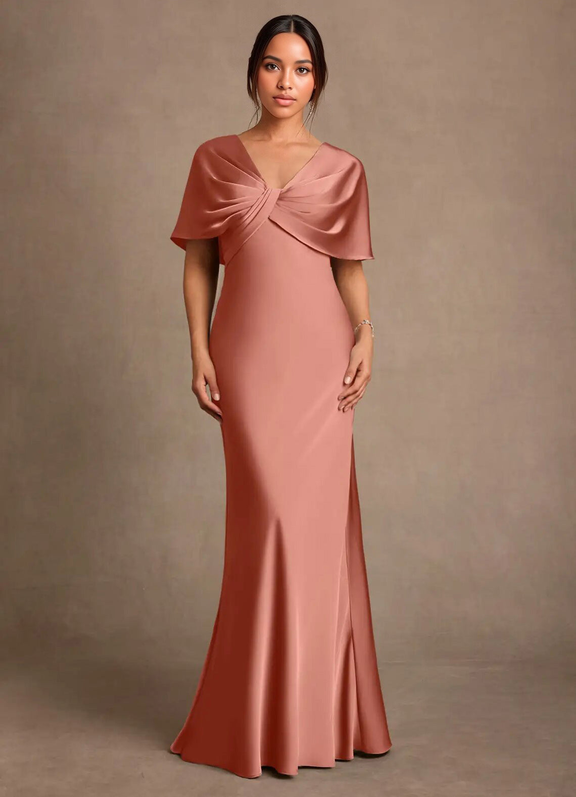 Augday Dosia Sheath Pleated Stretch Satin Dress