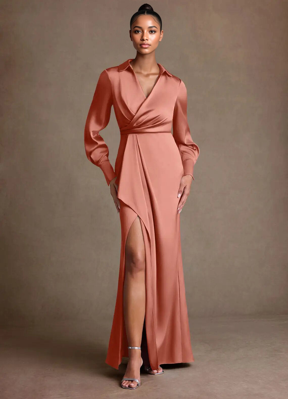 Augday Jacinta Sheath Pleated Stretch Satin Dress