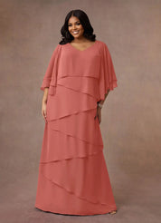 Augday OHara A-Line V-Neck Chiffon Dress Plus Size
