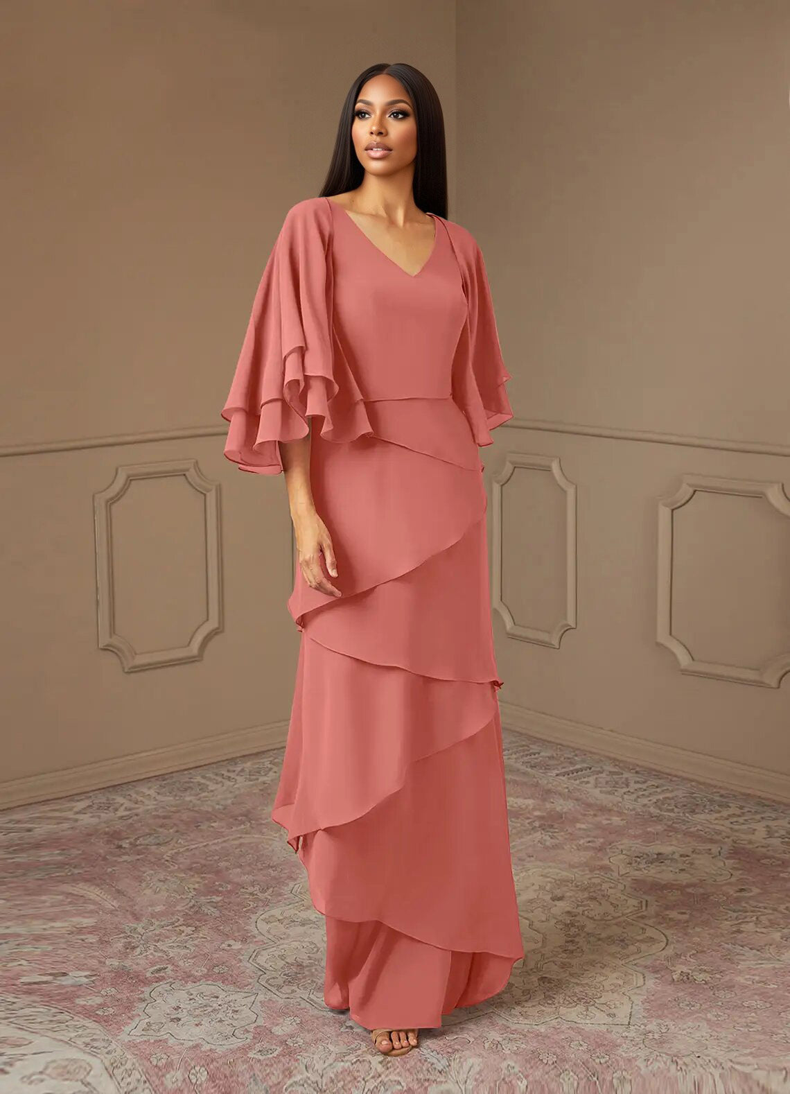 Augday OHara A-Line V-Neck Chiffon Dress