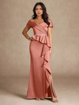 Augday Mermaid Off the Shoulder Stretch Satin Dress