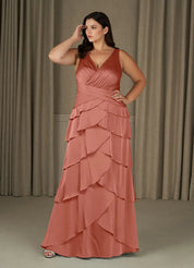 Augday Viola A-Line Pleated Stretch Satin Dress Plus Size