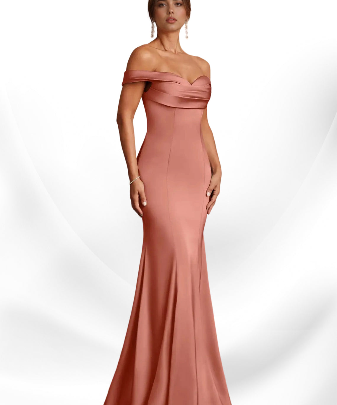 Augday  Mermaid Off the Shoulder Stretch Satin Dress