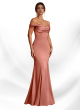 Augday Boone Mermaid Off the Shoulder Stretch Satin Dress