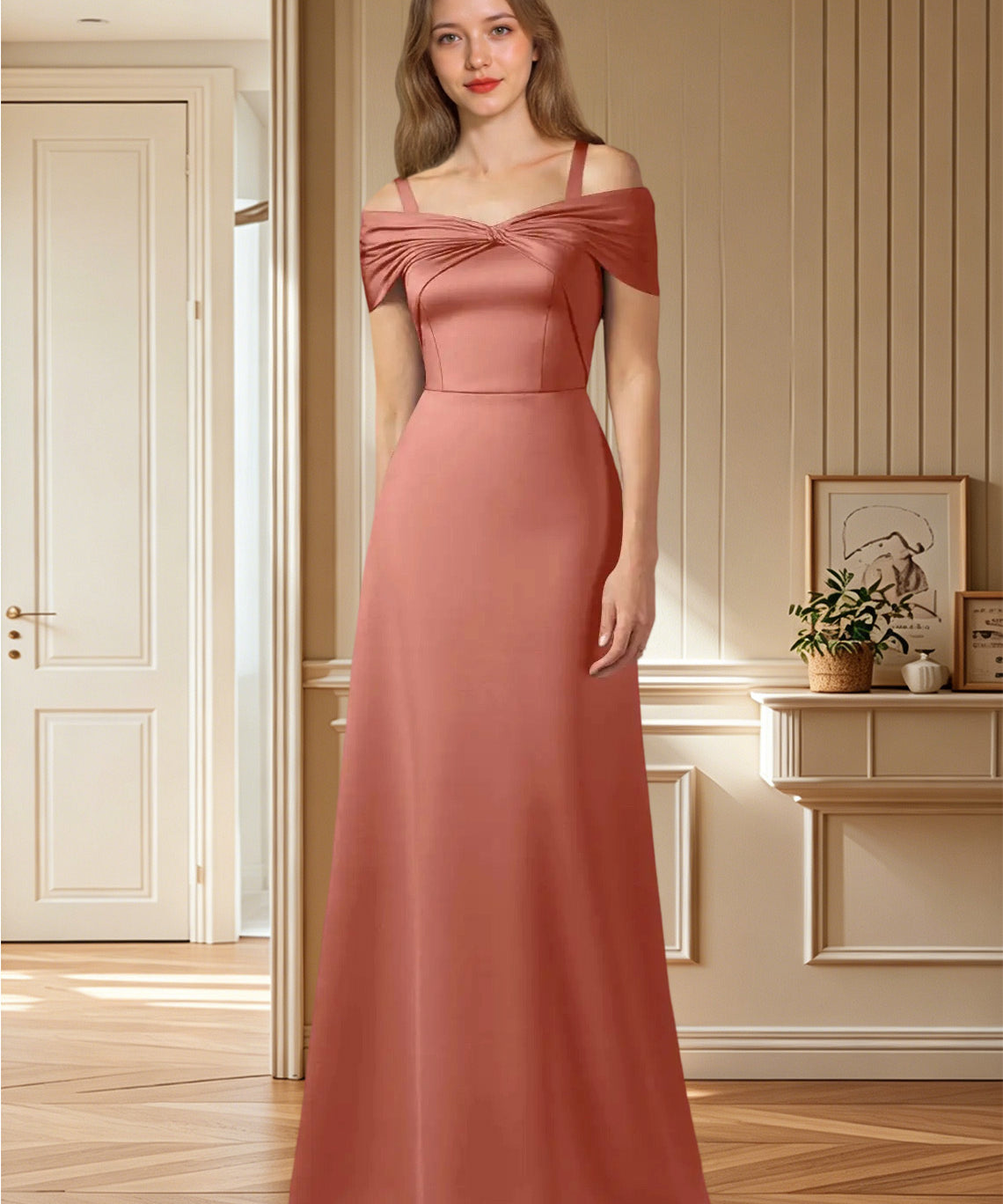 Augday Amelia A-Line Off the Shoulder Stretch Satin Dress