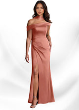 Augday Kamala Sheath One Shoulder Stretch Satin Dress