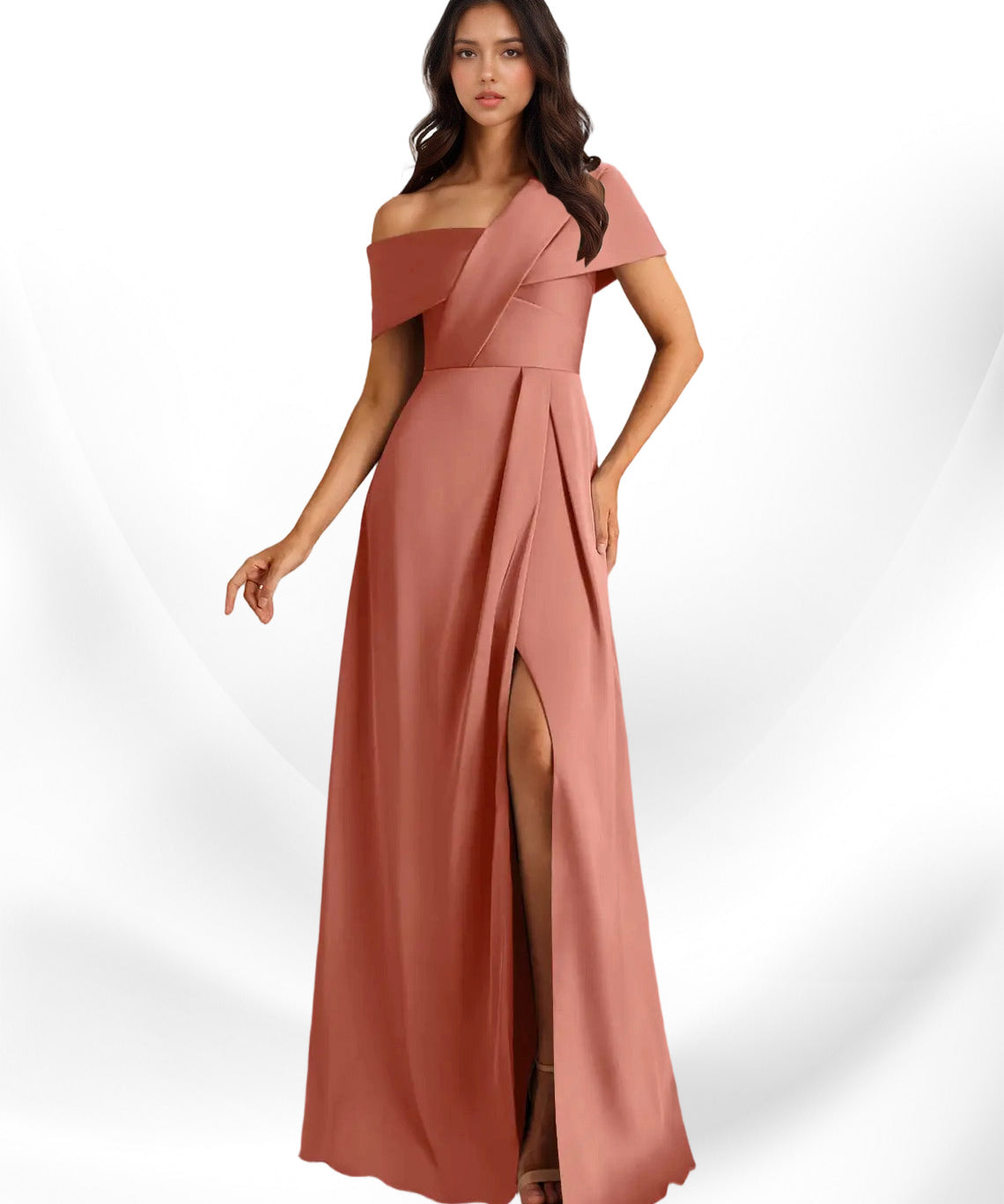 Augday Milton A-Line Pleated Stretch Satin Dress