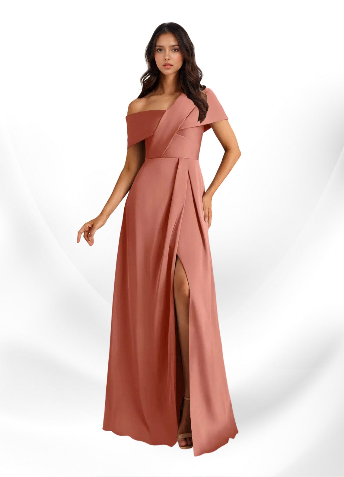 Augday Milton A-Line Pleated Stretch Satin Dress