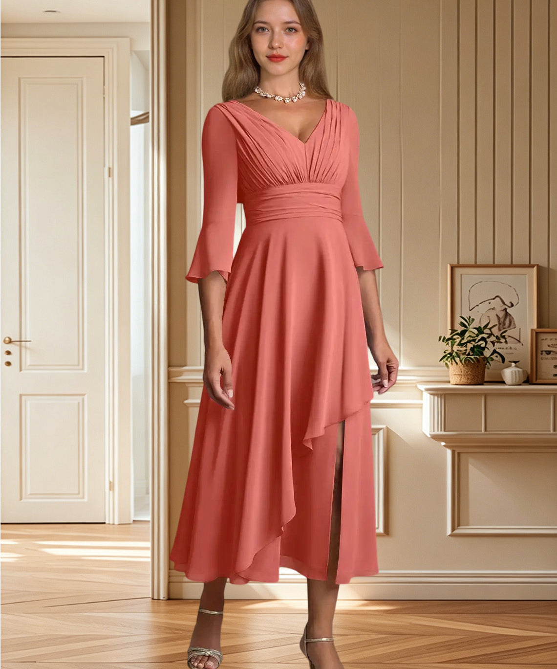Augday Aerynne A-Line Pleated Chiffon Dress