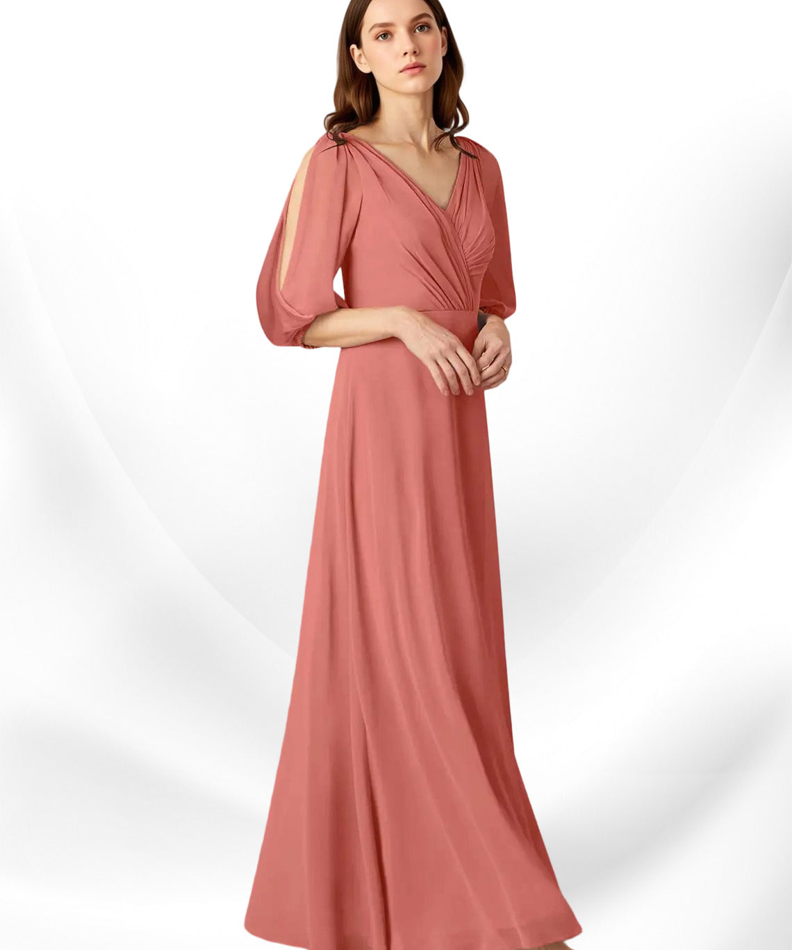 Augday Bronwyn A-Line V-Neck Ruched Chiffon Dress