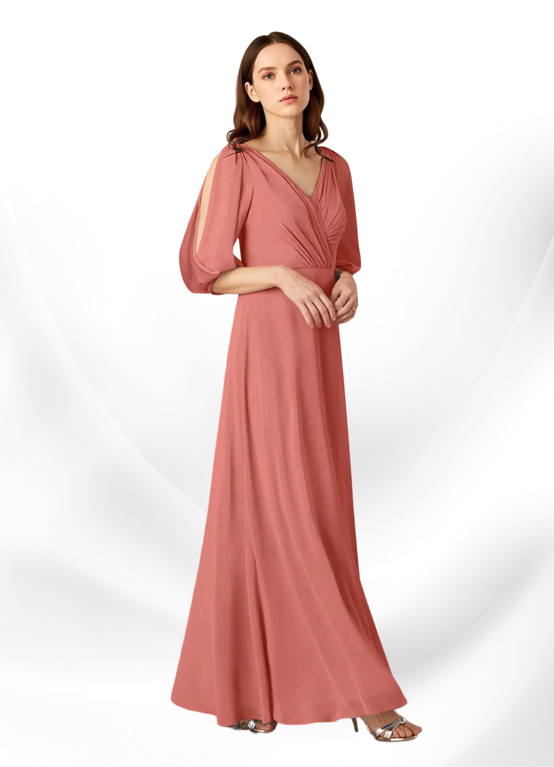 Augday Bronwyn A-Line V-Neck Ruched Chiffon Dress