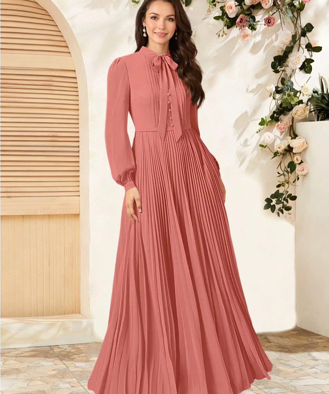 Augday Adellah A-Line Pleated Chiffon Dress