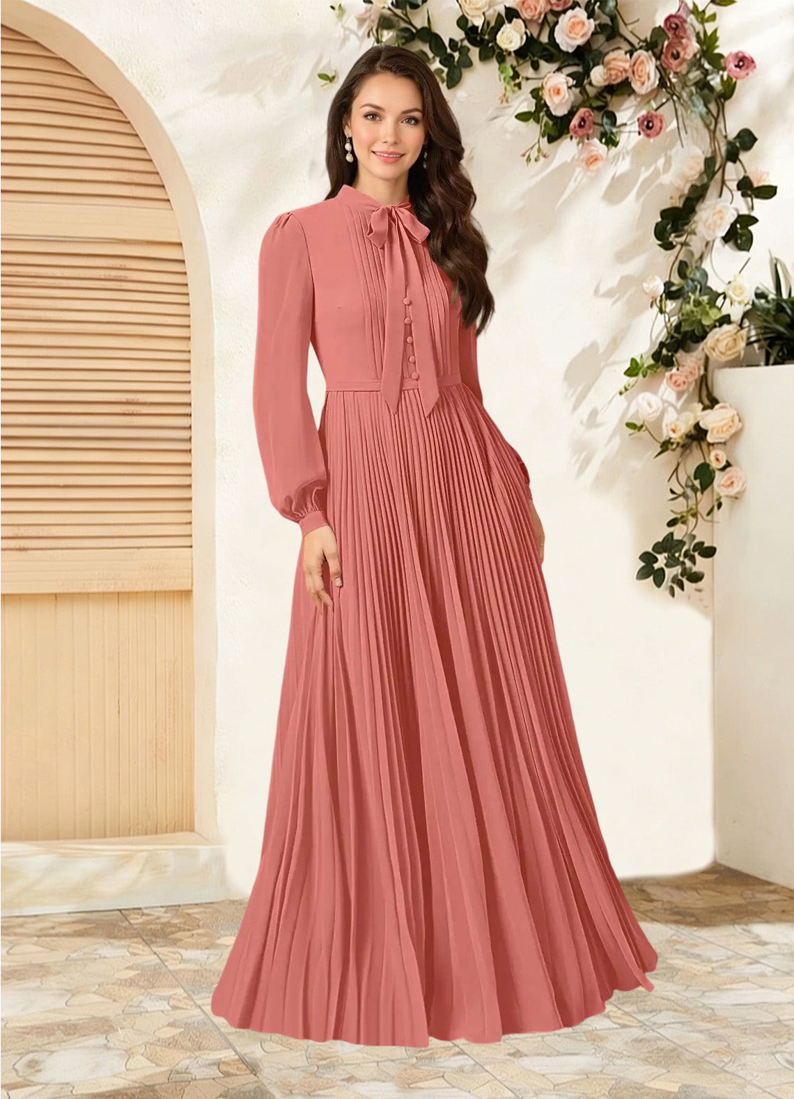 Augday Adellah A-Line Pleated Chiffon Dress