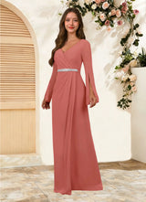 Augday Belinda A-Line V-Neck Pleated Chiffon Dress