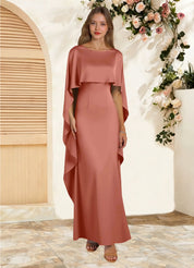 Augday Eli Sheath Boatneck Stretch Satin Dress