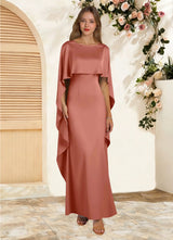 Augday Eli Sheath Boatneck Stretch Satin Dress