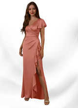 Augday Roya Mermaid V-Neck Pleated Stretch Satin