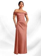 Augday Beah Sheath Off the Shoulder Stretch Satin Dress