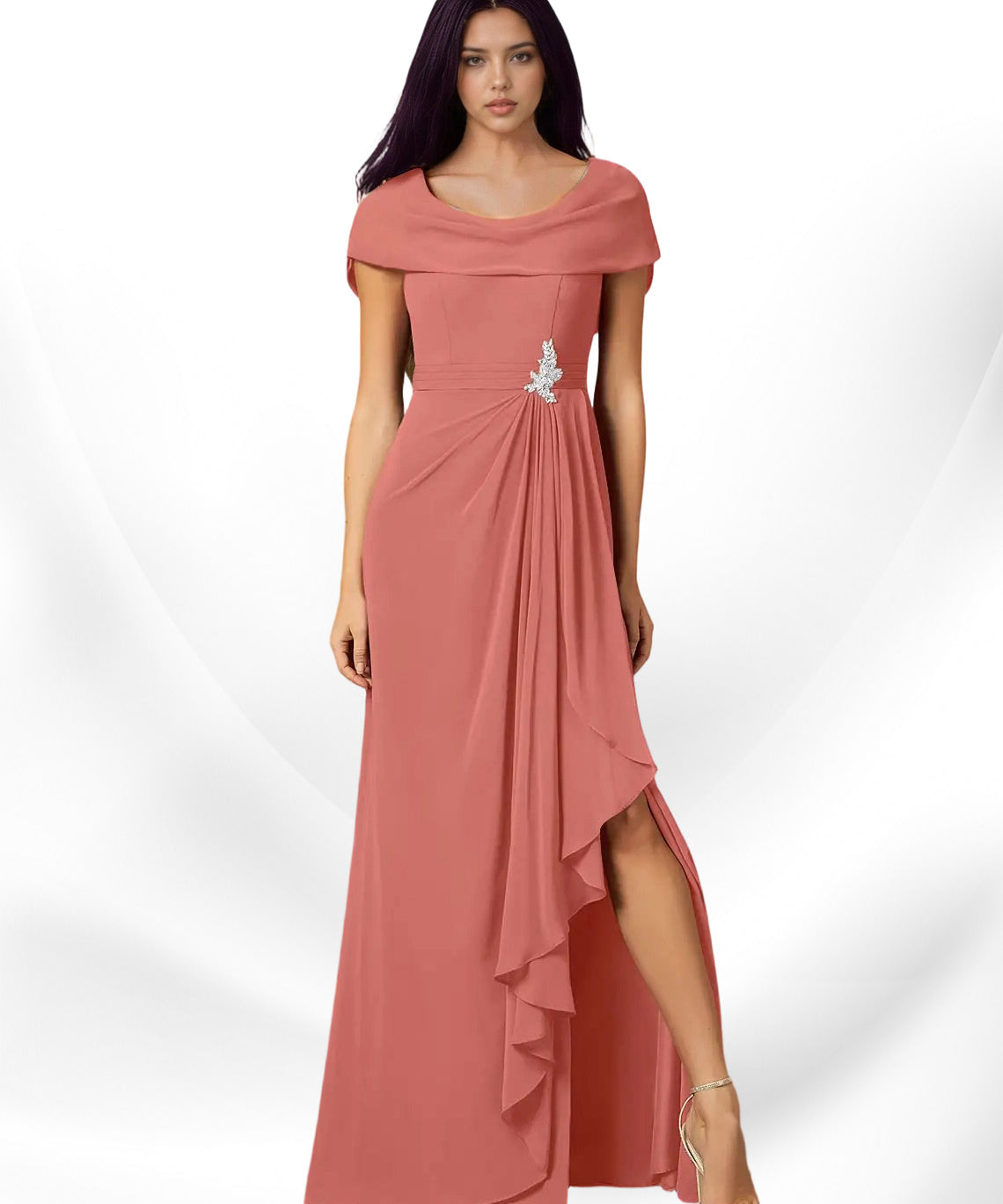Augday Mary A-Line Side Slit Chiffon Dress