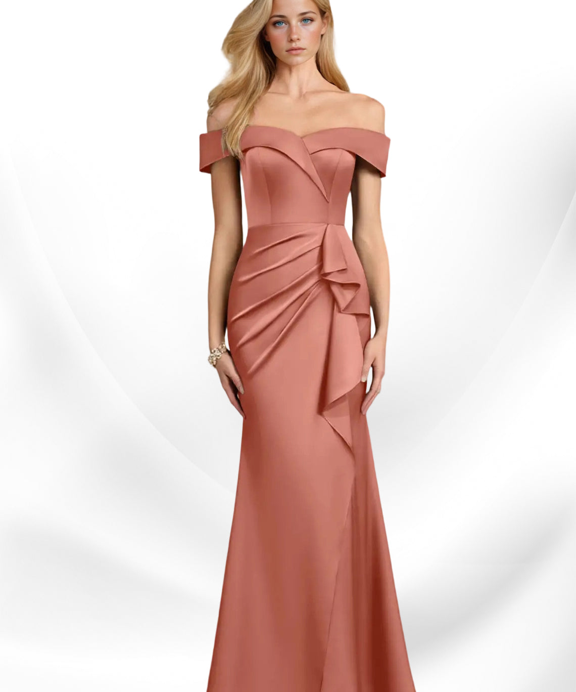 Augday Laredo Mermaid Off the Shoulder Stretch Satin Dress