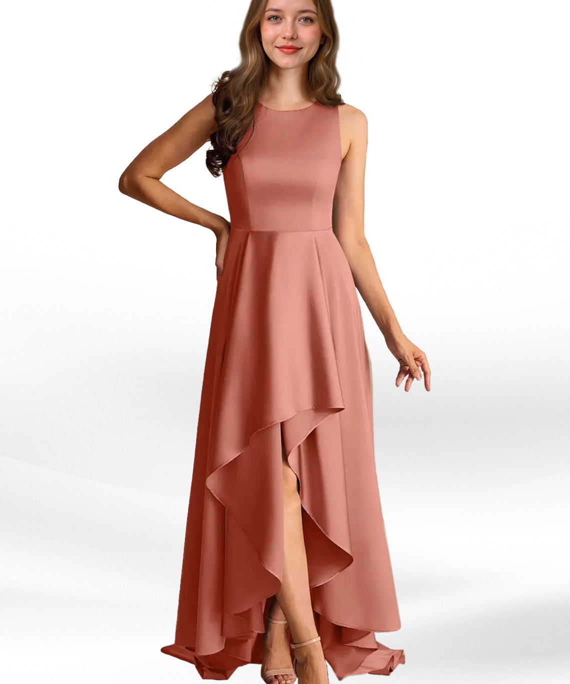 Augday Niles A-Line Trains Stretch Satin Dress
