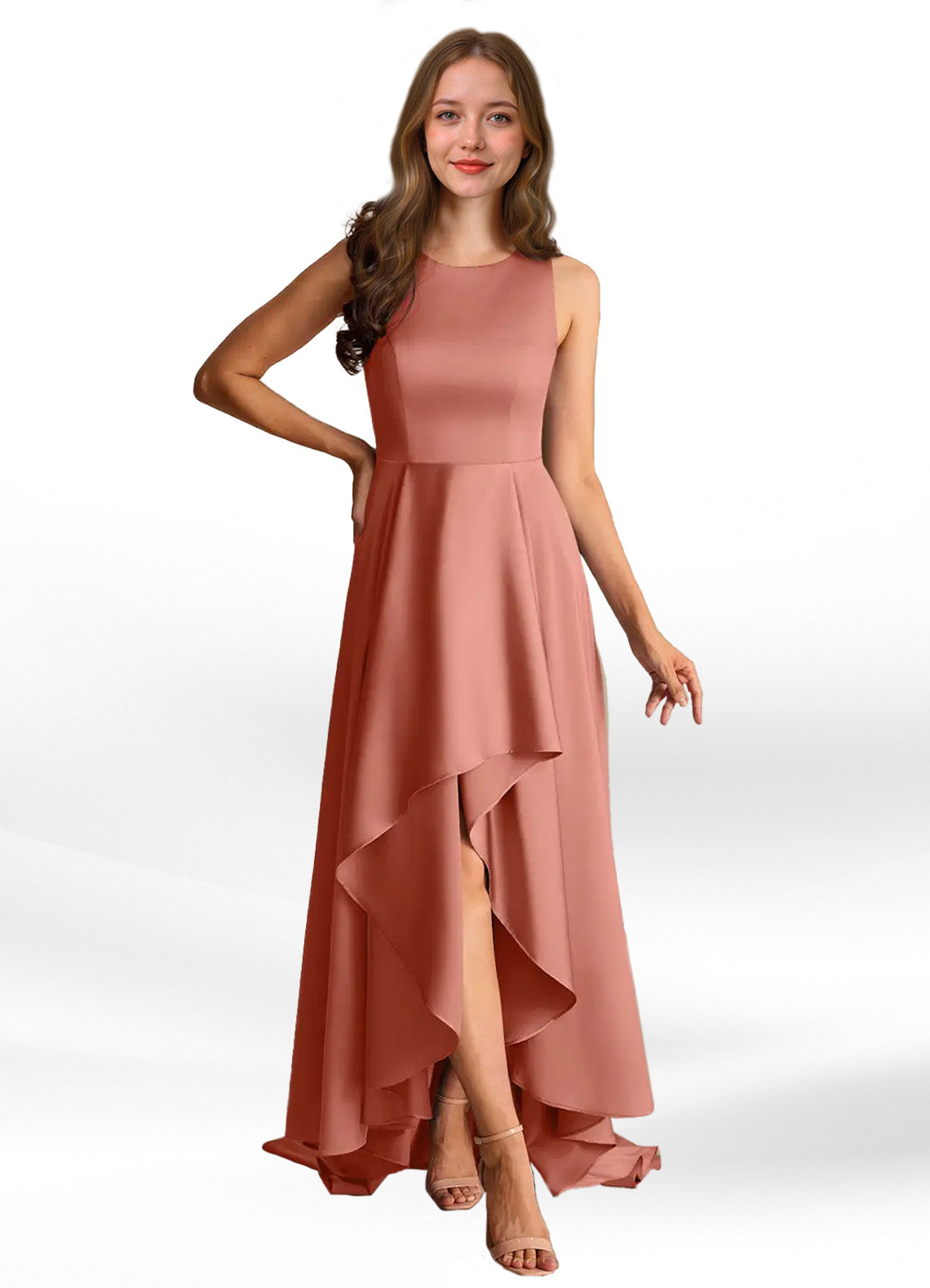 Augday Niles A-Line Trains Stretch Satin Dress